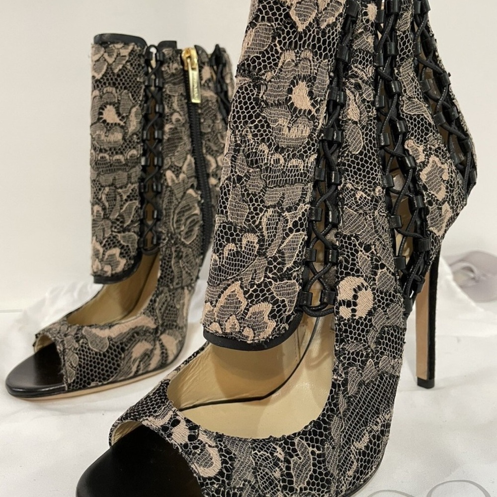 Jimmy Choo Black and Cream Lace Heels